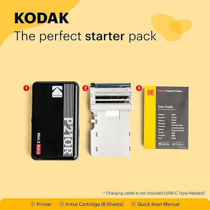 KODAK Mini 2 Retro 4PASS Portable Photo Printer (2.1x3.4 inches) + 8 Sheets, White