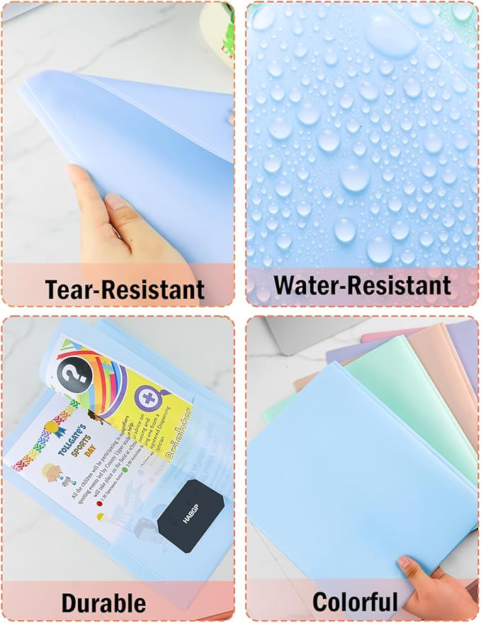 HABGP Two Pocket Folder With Prongs (5 Pack, Pastel Colors), Plastic Folders With Pockets and Business Card Holder, Fit Letter Size, for Organizing Papers in School, Office & Business