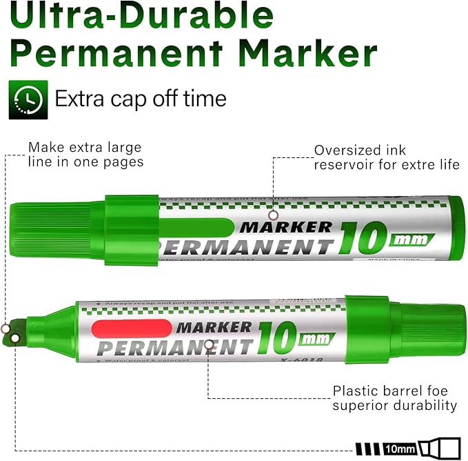 Thenshop 48 Pcs Jumbo Size Permanent Markers Bulk Waterproof Chisel Tip Marker Pens for Industrial Use Work on Wood Metal Plastic Stone Glass(Black, Blue, Green, Red)