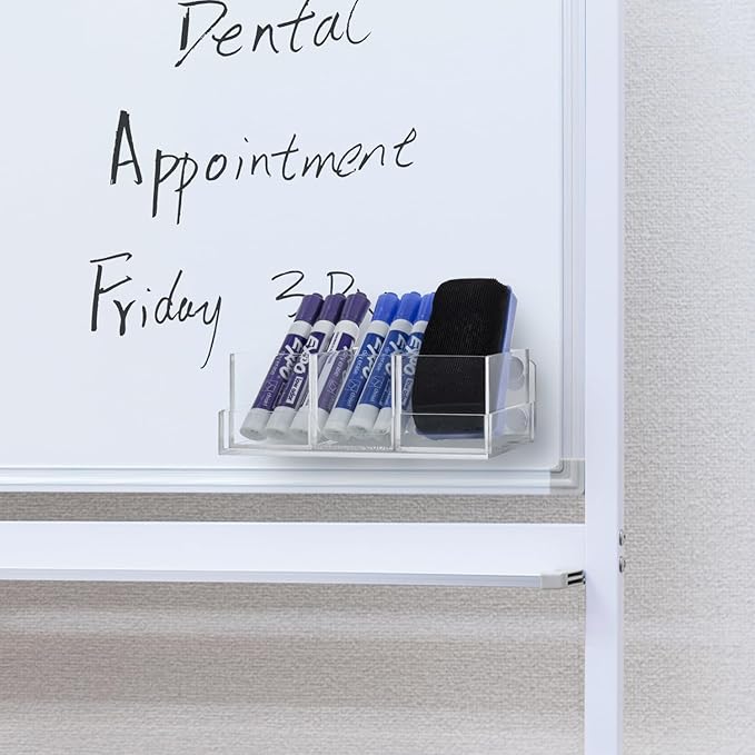 MyGift Premium Clear Acrylic Magnetic Dry Erase Marker Holder And Office Supplies Storage Containers, 4 Piece Set Includes 1 Tray and 3 Cubed Boxes