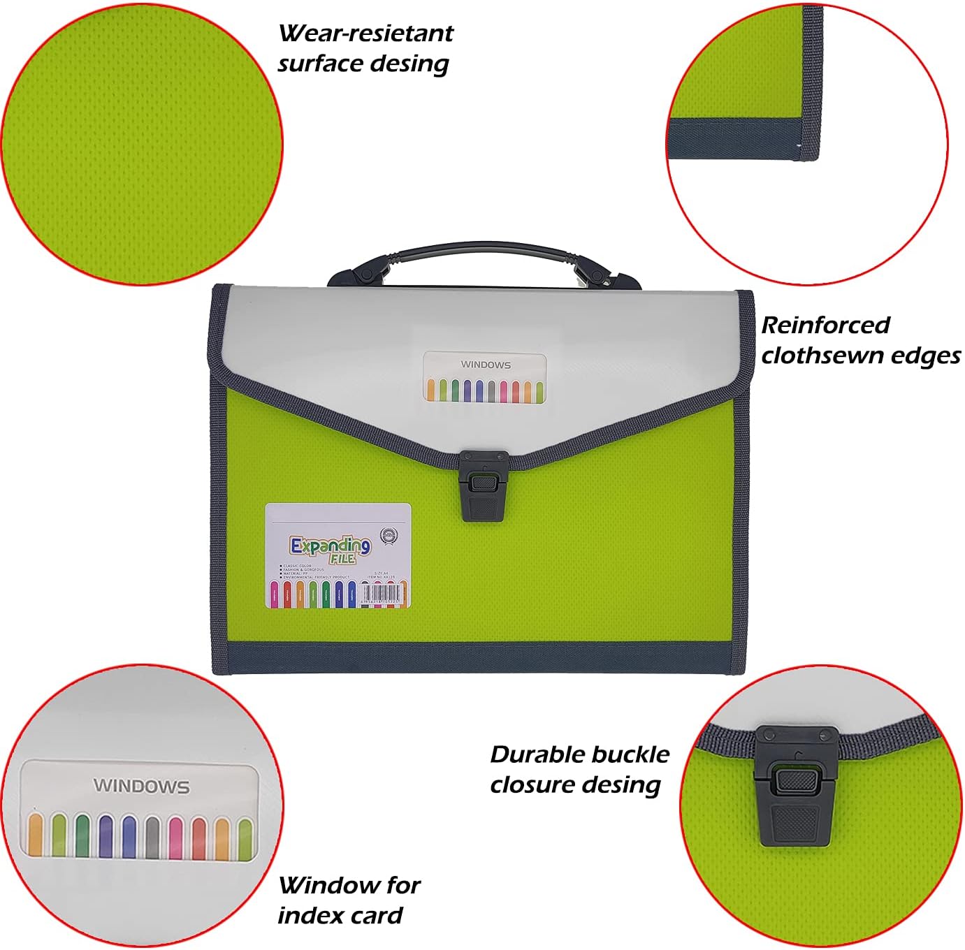 Expanding Accordion File Folder with Labels, 13 Pocket Document Organizer, Letter A4 Size, 1 Pack