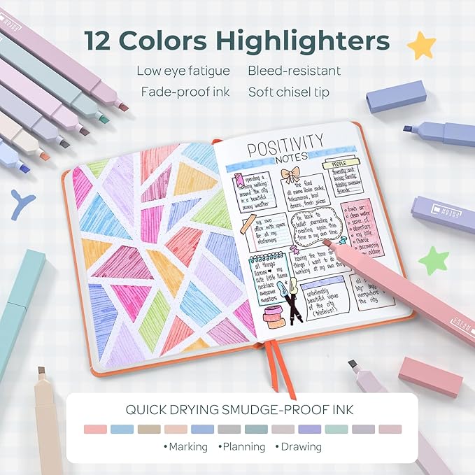 Nicpro 39 PCS Aesthetic School Supplies with Cute Pencil Case, 12 Color Pastel Highlighters, 5 Quick Dry Retractable Black Ink Pens, 6 Pastel Mechanical Pencil 0.5 & 0.7 mm for Student Stationary