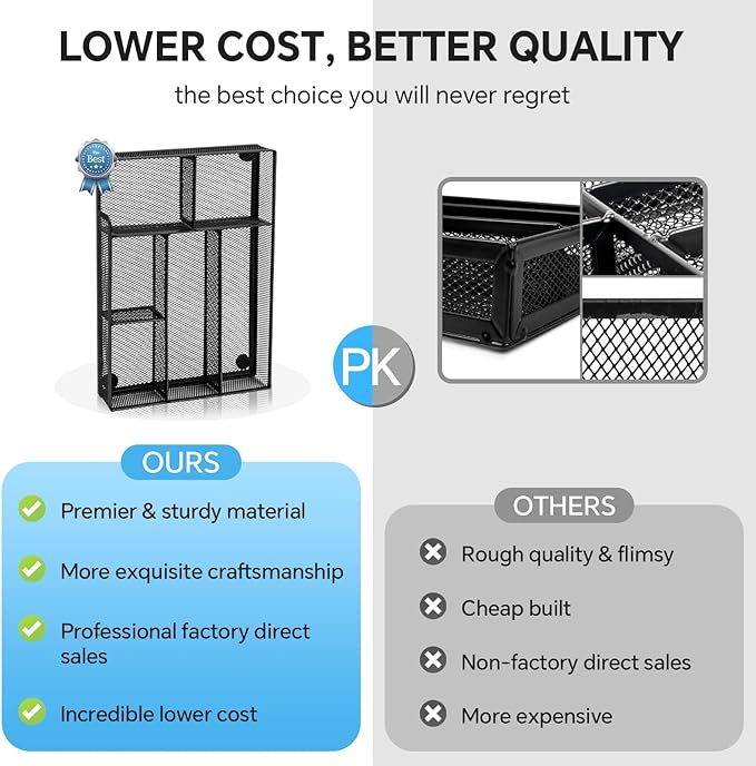 Desk Drawer Organizer, Office Drawer Divider Organizer Tray with 6 Compartments, Metal Mesh Desktop Organization and Accessories for Stationery Makeup Kitchen Toolroom School ＆Office, 12.6x8.27x1.6 in