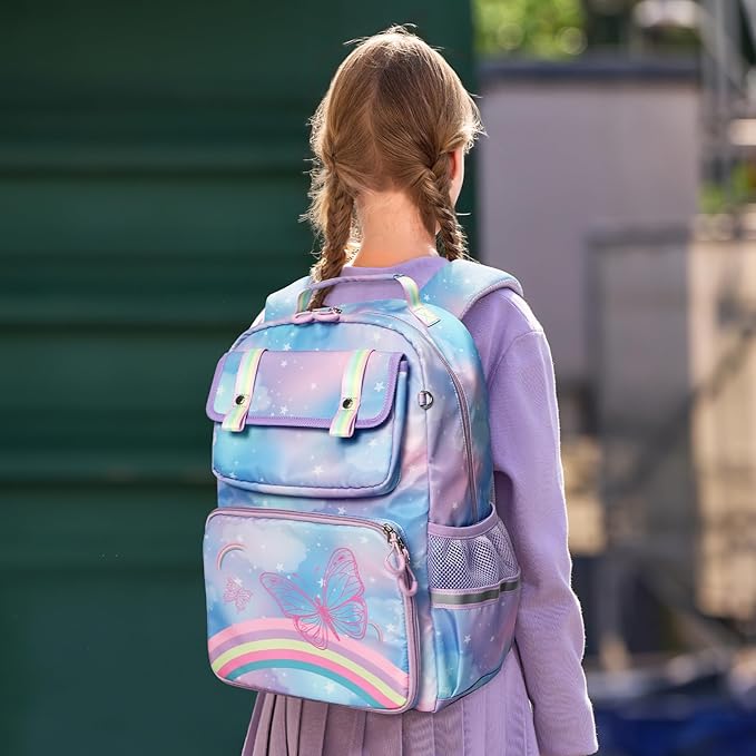 Kids Backpack - Lightweight 15” Backpack in Fun Prints for School, Travel, & Daycare, Ideal for Ages 4+, Roomy Interior, Durable & Water-Resistant Fabric, Back to School Book Bags(Rainbows)