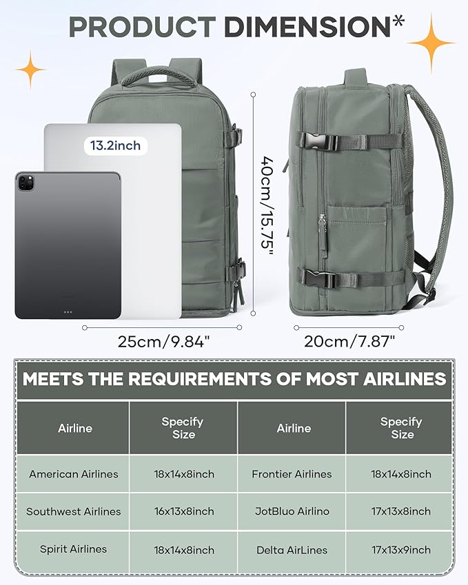 Travel Backpack for Women Airline Approved Carry on Backpack for Airplanes Mochila De Viaje Spirit Airlines Personal Item Bag 18x14x8 Personal Item Travel Bag Backpack for Traveling on Airplane
