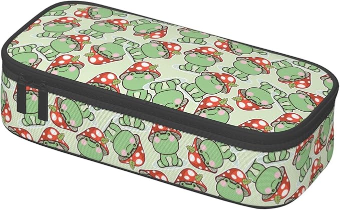 Cute Frog Red Mushroom Large Pencil Case With Zipper Compartments Stationery Pencil Bag For Kids Teens Students School Supplies