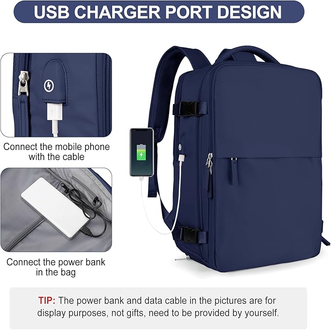 LargeTravel Backpack For Women Men Airline Approved Carry On Bags For Airplanes Underseat Luggage Backpack For Traveling On Airplane Personal Item Travel Bag For Airlines Travel Essentials Navy Blue