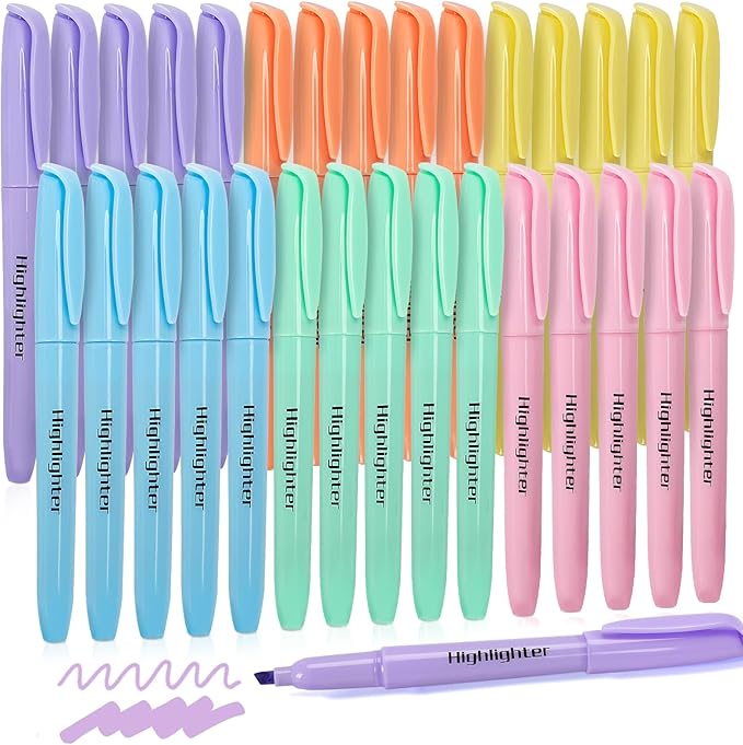 Duchong 30 Count Highlighters, Pastel Highlighters Assorted Colors Bulks, Chisel Tip Dry-Quickly Highlighter Markers for Adult Kids, Office Classroom Must Have, School Supplies for Teachers