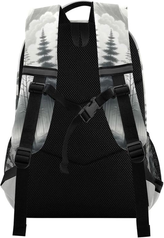 Wolf Backpack for Students Boys Girls Gray Wolf Portrait School Bag Travel Daypack Rucksack