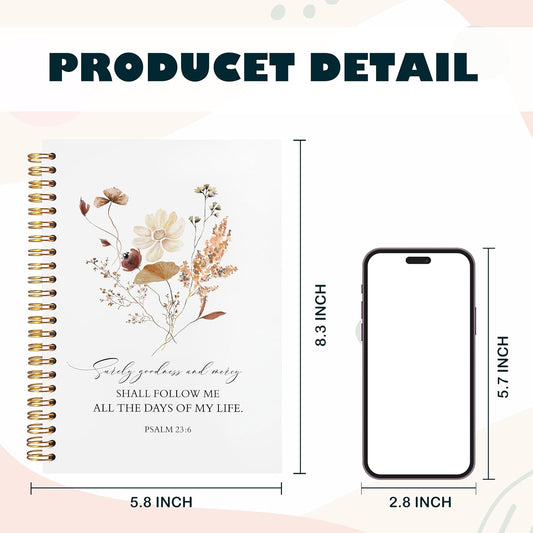 BearCake Floral Christian Notebook Journal, Christian Gifts for Women, Bible Notebooks for Note Taking, Bible Journaling Notebook, Surely Goodness and Mercy Hardcover Spiral Notebook 5.5x8.3