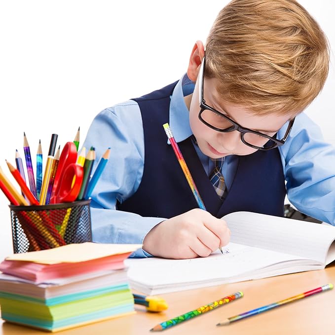 Chinco 25 Pieces Wooden Pencil with Eraser for Kids Assortment Colorful Fun Pencils Bulk with Eraser Kids Novelty Back to School Supplies for Classroom, Student Reward, Stationery Party Favors