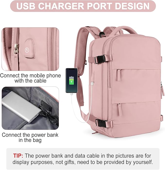 Personal Item Travel Backpack for Women Airline Approved Carry on Backpack Flight Approved Waterproof Sports Luggage Backpack Casual Daypack Small Hiking Backpack Pink Backpack