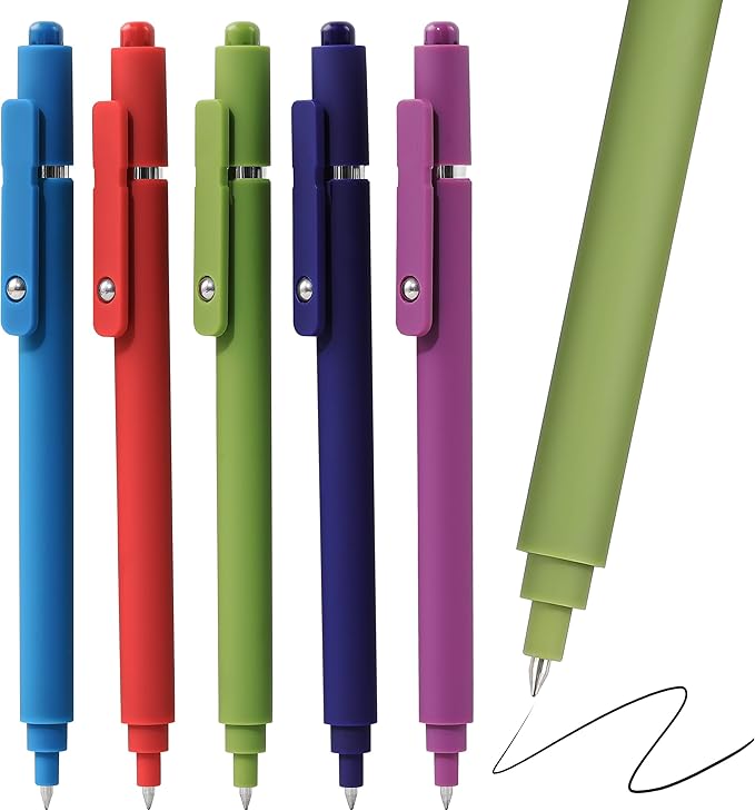 RIANCY Gel Pens, 0.5mm Black Ink Quick Dry Ball Point Pens, Fine Point Smooth Writing Retractable Pens, Cute Aesthetic Gifts Set for Men Women Journaling, Office School Stationery Supplies Pack of 5