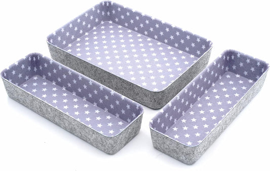 Welaxy Desk Drawer Organizer Bins with Modern Pattern Home Office Storage Bin Sturdy Small Sharrow Cozy Cubby Organize Box Gifts idea 3-Piece (Star)