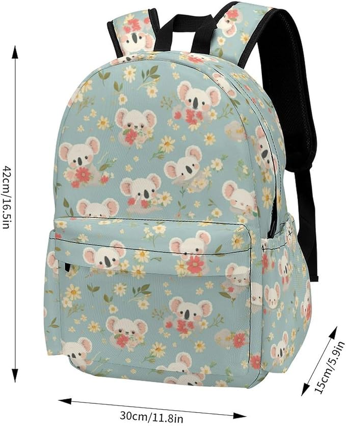 17 Inch Laptop Backpack Cute Koala Face Spring Flowers Teen Girls Boys School Backpack Bags Travel Bookbag Back Pack Outdoor Daypack for Women Men