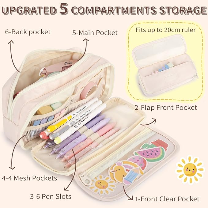 Large Capacity Pencil Case with Compartments, School Pencil Bags with Zipper, Big Storage Pen Bag for Teen Girl Boy Men Women, Adult Stationery Pen Bag for School College and Office