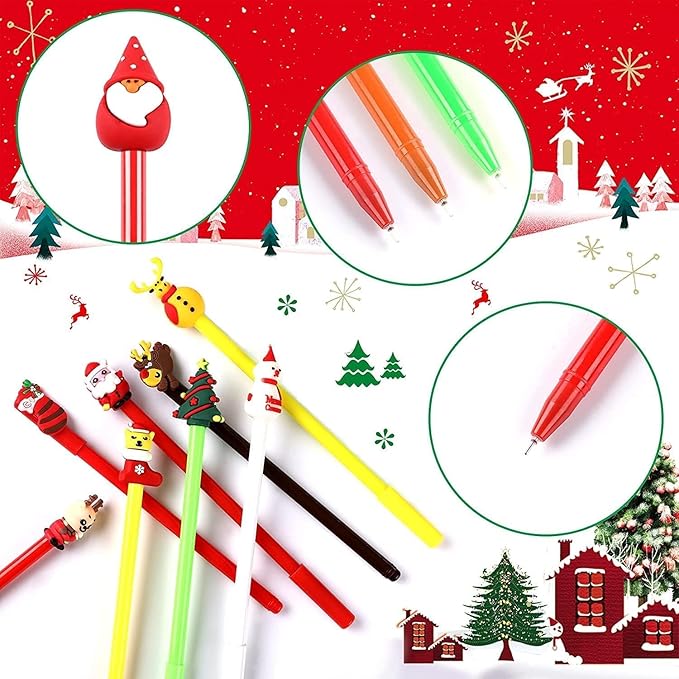SANNIX 20 Pcs Christmas Pens Bulk Cartoon Gel Ink RollerBall Pen for Kids Christmas Gift School Home Supplies Xmas Party Favor Gift Bags Filler
