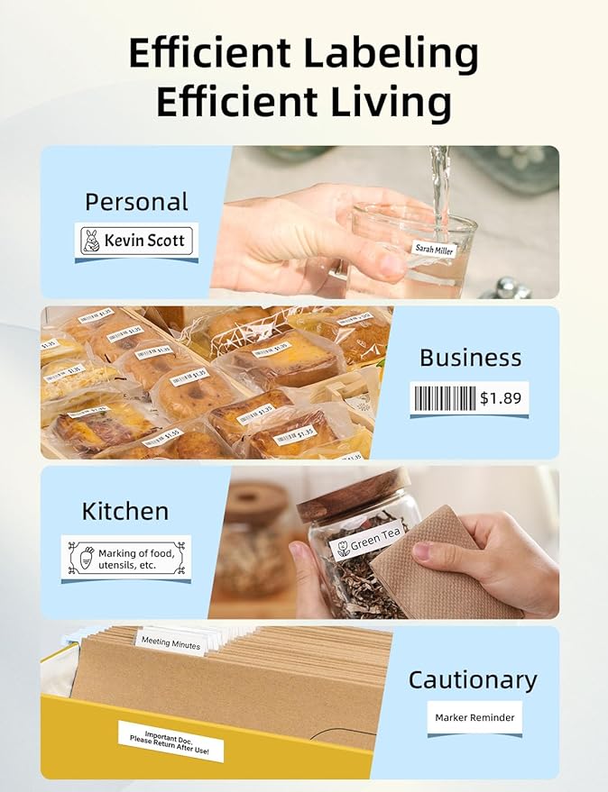 MakeID Label Maker Machine with Tape - Compatible with 9/12/16mm Waterproof Tape, Portable & Rechargeable Label Makers with Built-in Cutter Wireless Label Printer Compatible with Android & iOS Devices