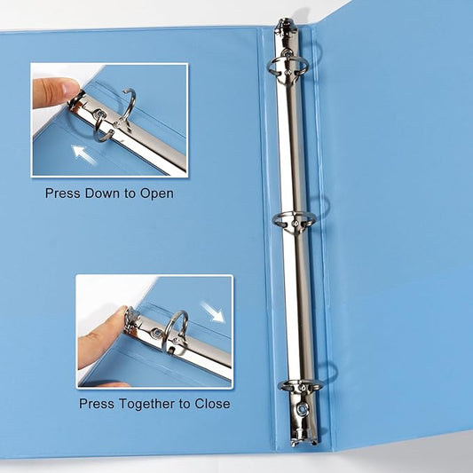 COMIX Standard 3 Ring Binder 1 inch with Clear View Cover, 1" Round Ring View Binder Holds 200 Sheets of US Letter Size Paper for School Office Supplies, 6 Pack (Pale Blue)
