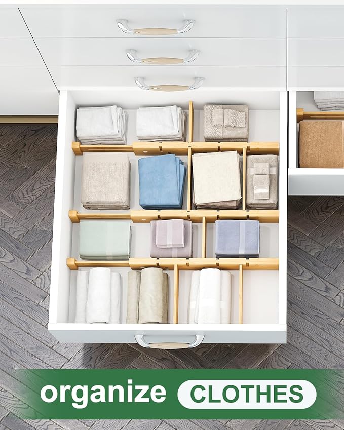 Kitchen Drawer Dividers - Adjustable Drawer Organizer for Clothes, Kitchen, Closet & Office - 8 Pack with Inserts, 13.8-18.8 Inches, Non-Slip Silicone Ends