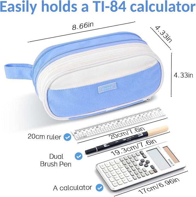 Sooez Large Pencil Case, Expandable Pencil Bag with 5 Compartments, Big Capacity Canvas Pencil Pouch Organizer with Zipper, Portable Stationery Pen Bag, Cute Aesthetic School Supplies For Teen Girls