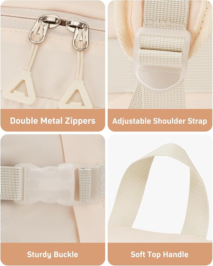 School Backpack for Teen Girls, 15.6 Inch Laptop Backpack Women Kids Bookbag for Middle High School Cute College Bag for Students, Beige