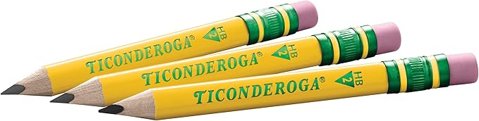 Ticonderoga My First Short Triangular Wood-Cased Pencils, #2 HB Soft, With Erasers, Yellow, 12 Count