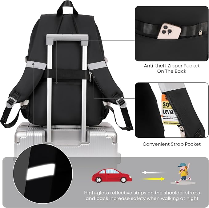 3PCS Girls Backpack For College Middle High School Student Teens Women Bookbag Waterproof Laptop Bag Black Beige