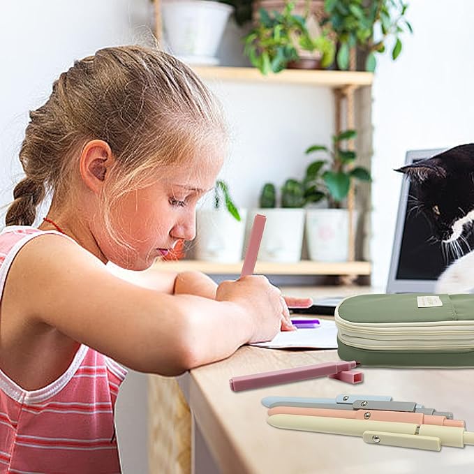 20Pcs Aesthetic Stationary Set with Big Capacity Pen Case Bag 5 Quick Dry Retractable Black Ink Pens12 Colors Chisel Tip Cute Highlighters 200 Sheets Sticky Index Tabs Aesthetic School Supplies