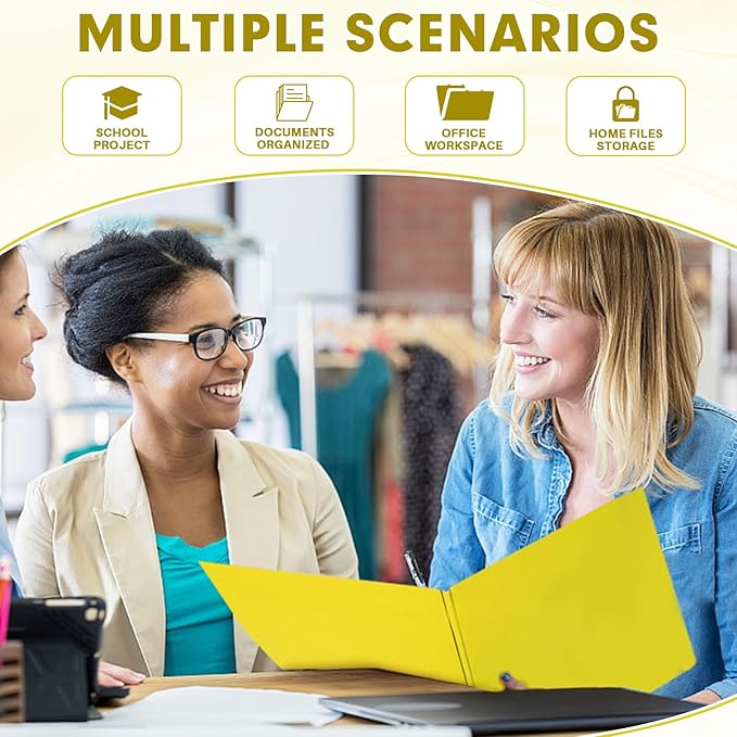 Two Pocket Folders, RAZCC 50 Pack Two Pocket Folders with Prongs, 3 Prong Folders Fit Letter Size Paper, Pocket File Folders for School Office Home Business, Yellow