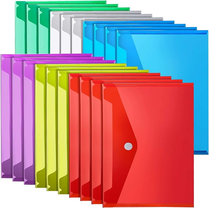 LEOBRO Plastic File Folders for Documents, 20 PCS Plastic Envelopes, Reusable File Folders File Bags Document Holder, A4 Size