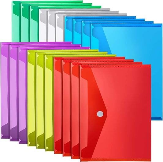 LEOBRO Plastic File Folders for Documents, 20 PCS Plastic Envelopes, Reusable File Folders File Bags Document Holder, A4 Size