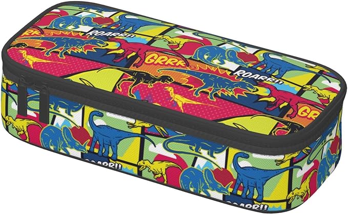 Cartoon Dinosaur Large Pencil Case With Zipper Compartments Stationery Pencil Bag For Kids Teens Students School Supplies