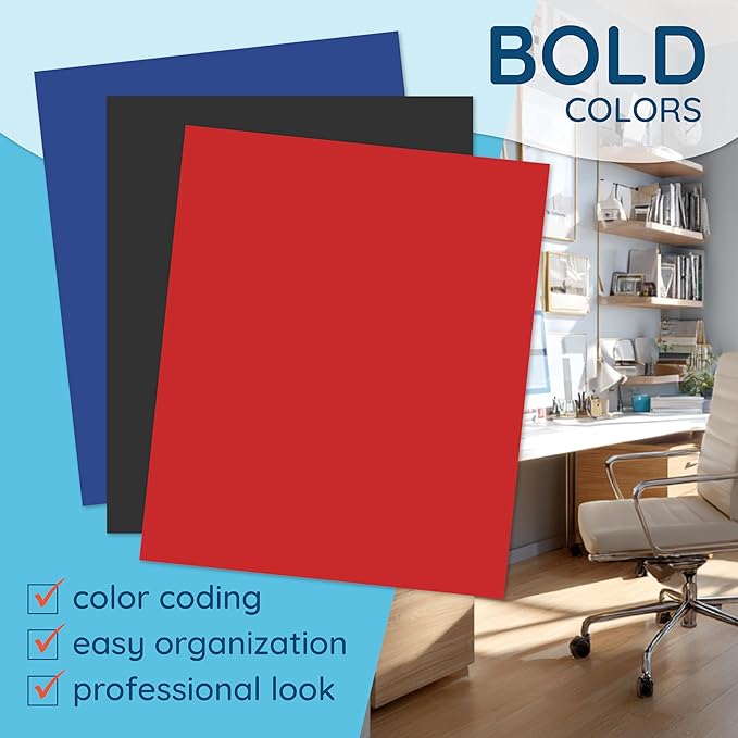 Blue Summit Supplies 30 Pack Plastic Two Pocket Plastic Folders with Prongs Bulk, Assorted Dark Color Poly Folders with Pockets and Prongs Bulk, Blue, Red, and Black, 3 Prong, Letter Size