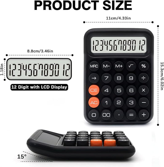 Black Calculator, UPIHO Standard Calculator,12 Digit Display and Big Buttons,Black Office Supplies and Desk Accessories,Cute Office and School Accessory