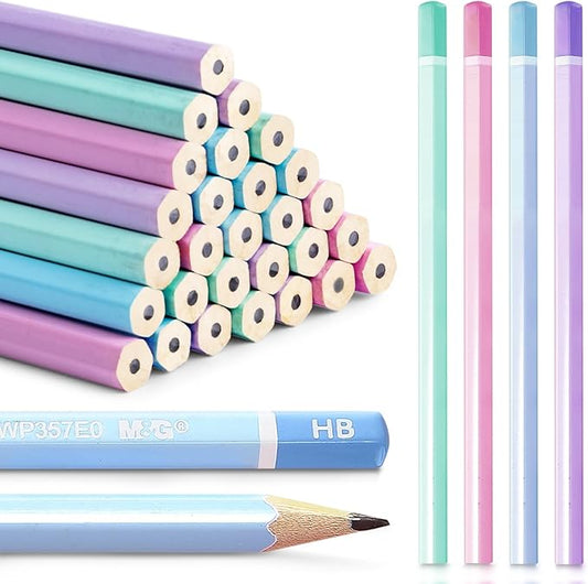 M&G 30 Pcs Hexagon Colored Pencils for Kids, Multicolor HB Unsharpened Pencils Graphite Wood Pencils with smooth writing for School, Office Supplies, Painting, Sketching, Weddings, Party