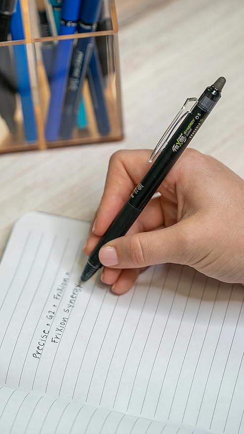 Pilot, FriXion Synergy Clicker Erasable, Refillable, Retractable Gel Ink Pens, Extra Fine Point 0.5 mm, Pack of 3, Black, Blue & Red