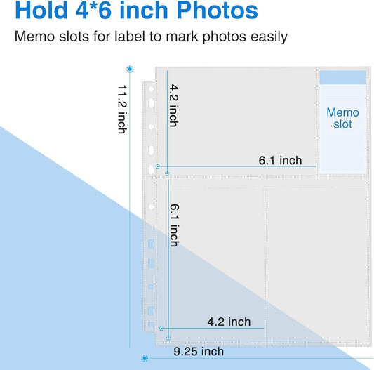 Sooez 30 Pack 4x6 Photo Sleeves for 3 Ring Binder (180 Pictures), Heavy Duty Plastic Album Refill Pages, Clear Archival Sheets 8.5x11