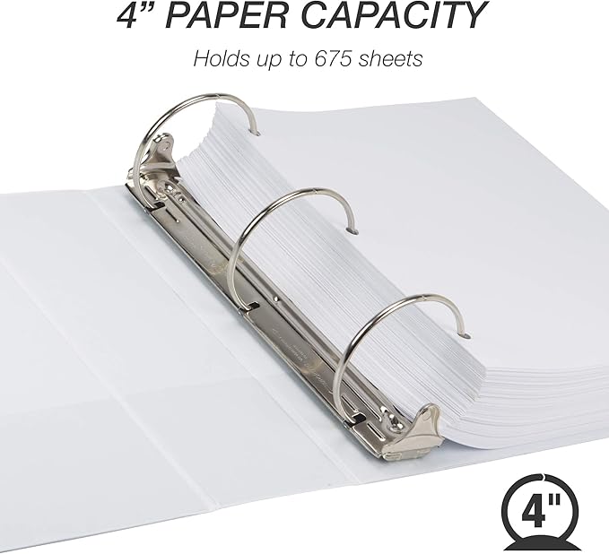 Samsill Plant-Based 4 Inch Durable Round Ring, Made in USA, View Binder, Eco-Friendly, USDA Certified Biobased, 4 Pack, White