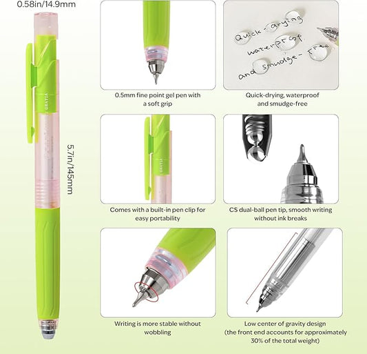 Pens Fine Point Smooth Writing Pens, 0.5mm Black Gel Ink pen, Quick-Dry Retractable with Silicone Grip, 4 Pcs - Morandi Colors for Office, School Supplies & Journaling (6 pcs Colorful)