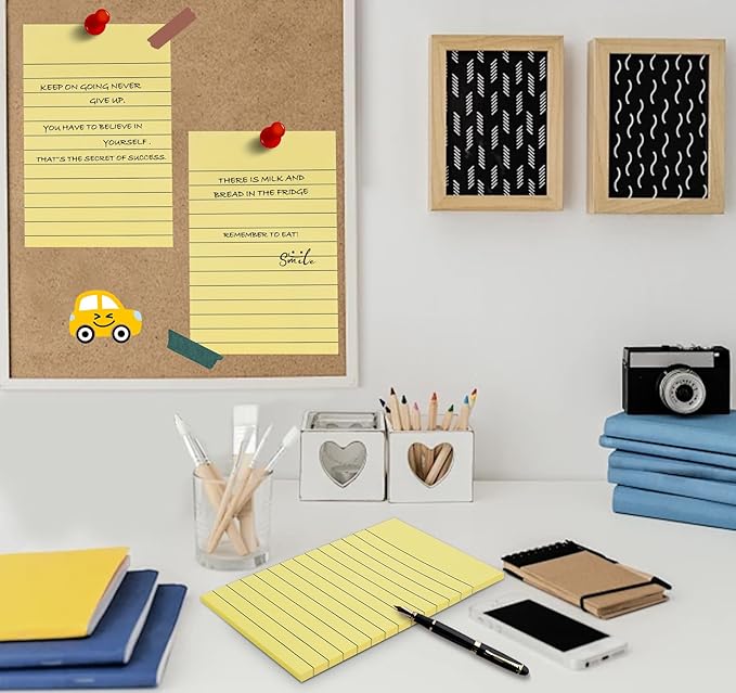 (8 Pads) Agoer Lined Sticky Notes 4x6 in, Light Yellow Self-Stick Notes Pad with Blue Lines, Ruled Sticky Notes for Office, School, Home, 50 Sheets/Pad, 80gsm Paper, Strong Adhesive Memo Pads