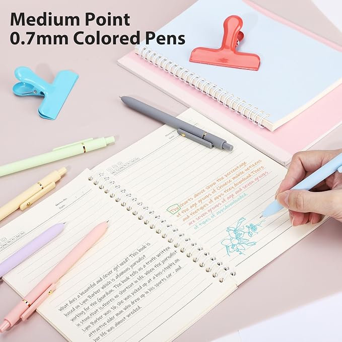 FIOVER Colored Pens, 12 Pack Colorful Gel Pens, Quick-Dry 0.7mm Medium Point for Journaling, Note Taking, Doodling, Aesthetic Office School Supplies, Gifts for Women Men