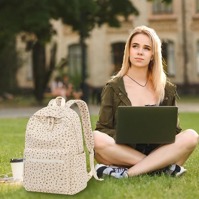 School Backpack for Teens Large Corduroy Bookbag Lightweight 15.6 inch Laptop Bag for Girls Women Casual High School College