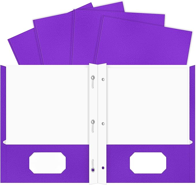 Folders with Pockets,IntoJoy 50 Pack Two Pocket Folders Business Card Holder Paper Folders with Prongs for School Office Filing Cabinet Resume Portfolio (Purple)