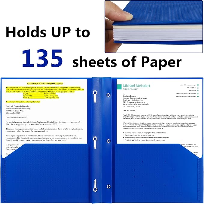 ViVin Sturdy Plastic Folder, 10 Pack, 2 Pocket Folder with Prongs, Holds Letter Size Paper, Poly File Plastic Folders with Pockets and Brads, for Teachers Students and Officer - Blue