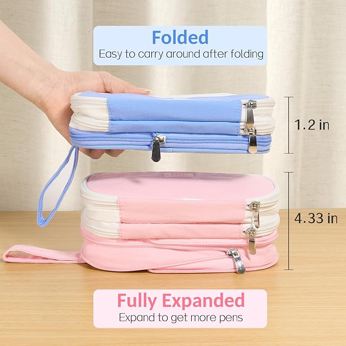 Sooez Large Pencil Case, Expandable Pencil Bag with 5 Compartments, Big Capacity Canvas Pencil Pouch Organizer with Zipper, Portable Stationery Pen Bag, Cute Aesthetic School Supplies For Teen Girls