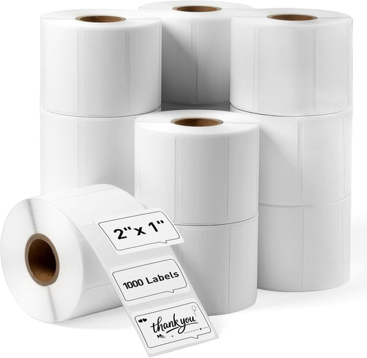 2"x 1" Direct Thermal Labels-Perforated Barcodes, Shipping Label Paper, Compatible with Zebra & Rollo Printers（12 Rolls，1000 Labels/Roll）