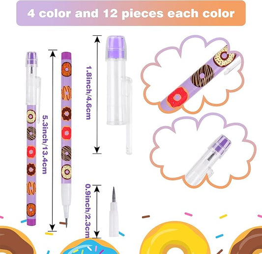 Kolewo4ever 48pcs HB Donuts Themed Translucent Pencil Fun Multipoint Pencil Multicolor Non Sharpening Stackable Pencils Pop Up Plastic Pencils for Classroom Rewards Carnival Prizes