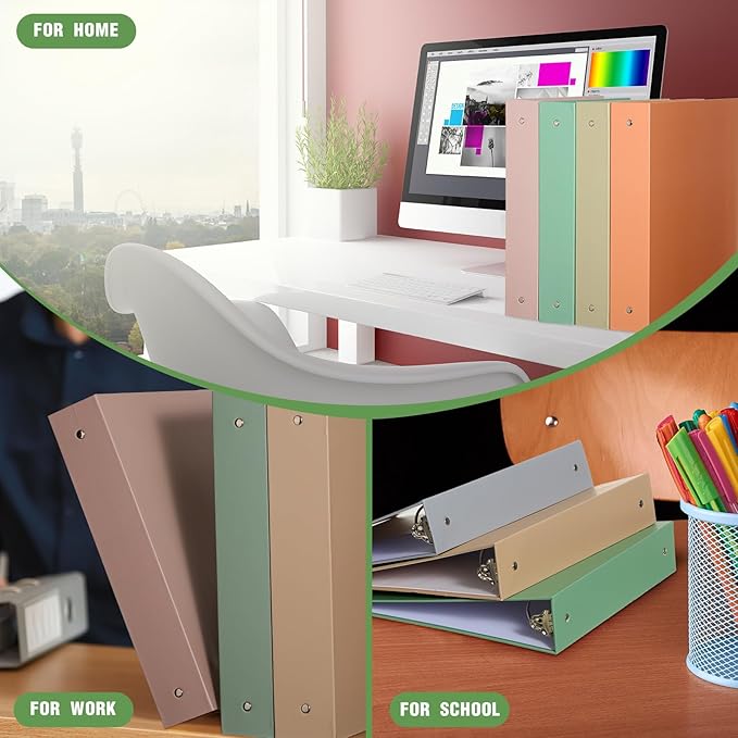 Ctosree 10 Pack Colored 3 Ring Binder with 2 Pockets Hardcover Loose Leaf Binder for Women Men Teacher Student School Office Home Supplies, Fits 11 x 8.5 Size Paper, 10 Colors(1.5",Simple Color)