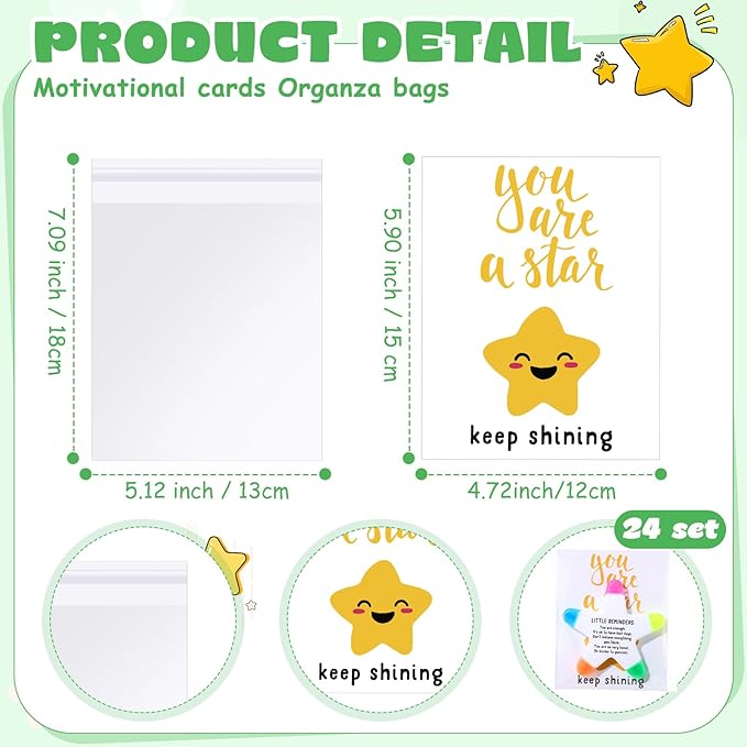 24 Sets Back to School Gifts for Students Star Highlighters with You're a Star Cards Gift Bags 5 in 1 Fluorescent Pens Affirmation Gifts for First Day of School Party Favor (Reminder)